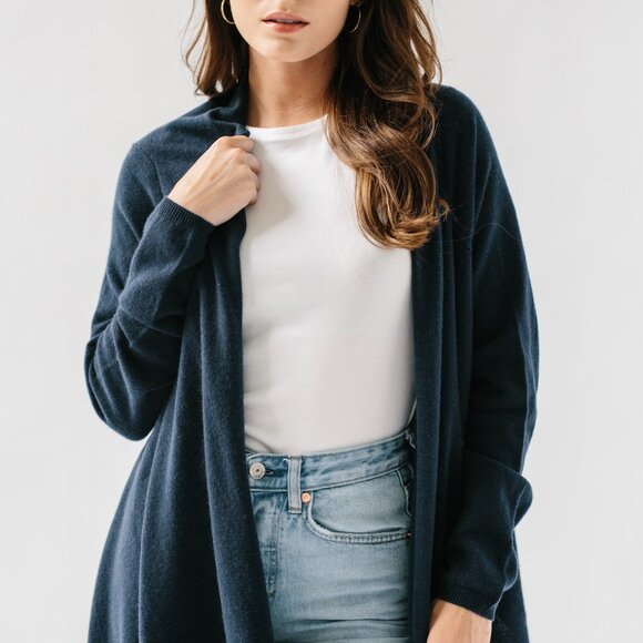 100% Cashmere Gossamer Wrap Sweater, Navy OS - Picture 2 of 6